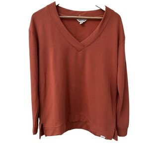 Orvis Sweatshirt Size Medium‎ Rust Orange V-Neck Fleece Lined Side Slit Casual
